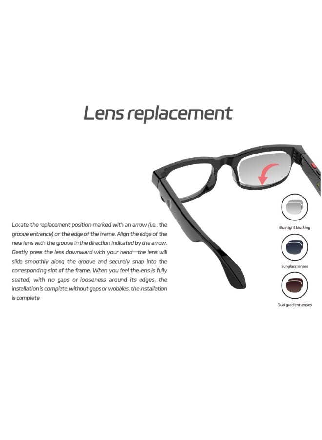Domars Smart AI Camera Glasses UV Protection Anti-Blue Light with 5MP 1080p HD Photo Capture Auto Color-Changing Interchangeable Lenses for Men Women Travel Recording Voice Calls Language Translation 1 Pair Of Eyeglass Frames + 3 Pairs Of Lenses - Image 5