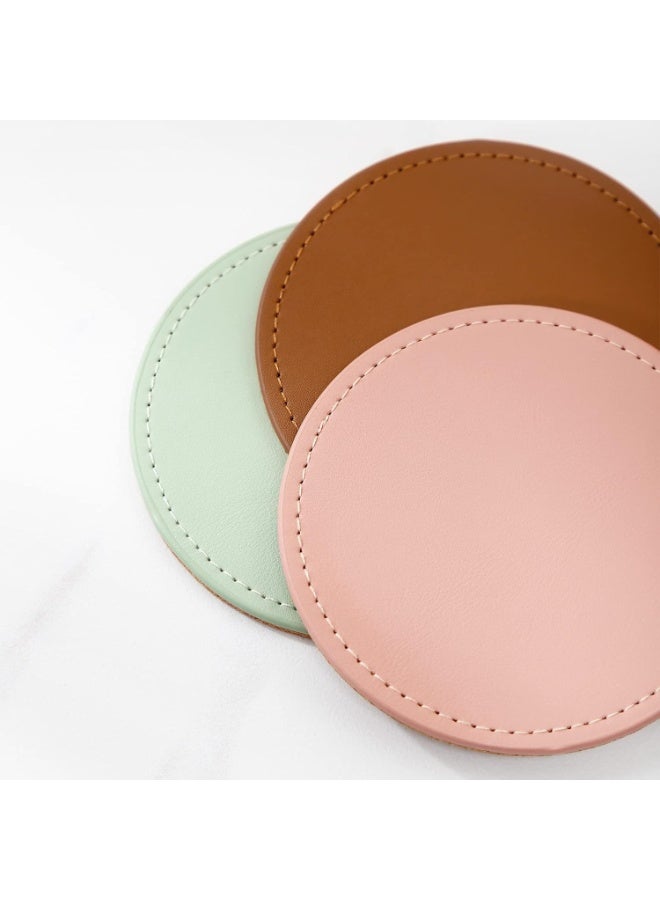 شرب كوسترز مع المعدن حامل الوقوف مجموعة من 6، كوسترز الجلد PU مع كورك قاعدة الجدول كوسترز مجموعة كوب القهوة الزخرفية كوسترز هدية التدفئة المنزلية للديكور المنزلي، الوردي - Image 4