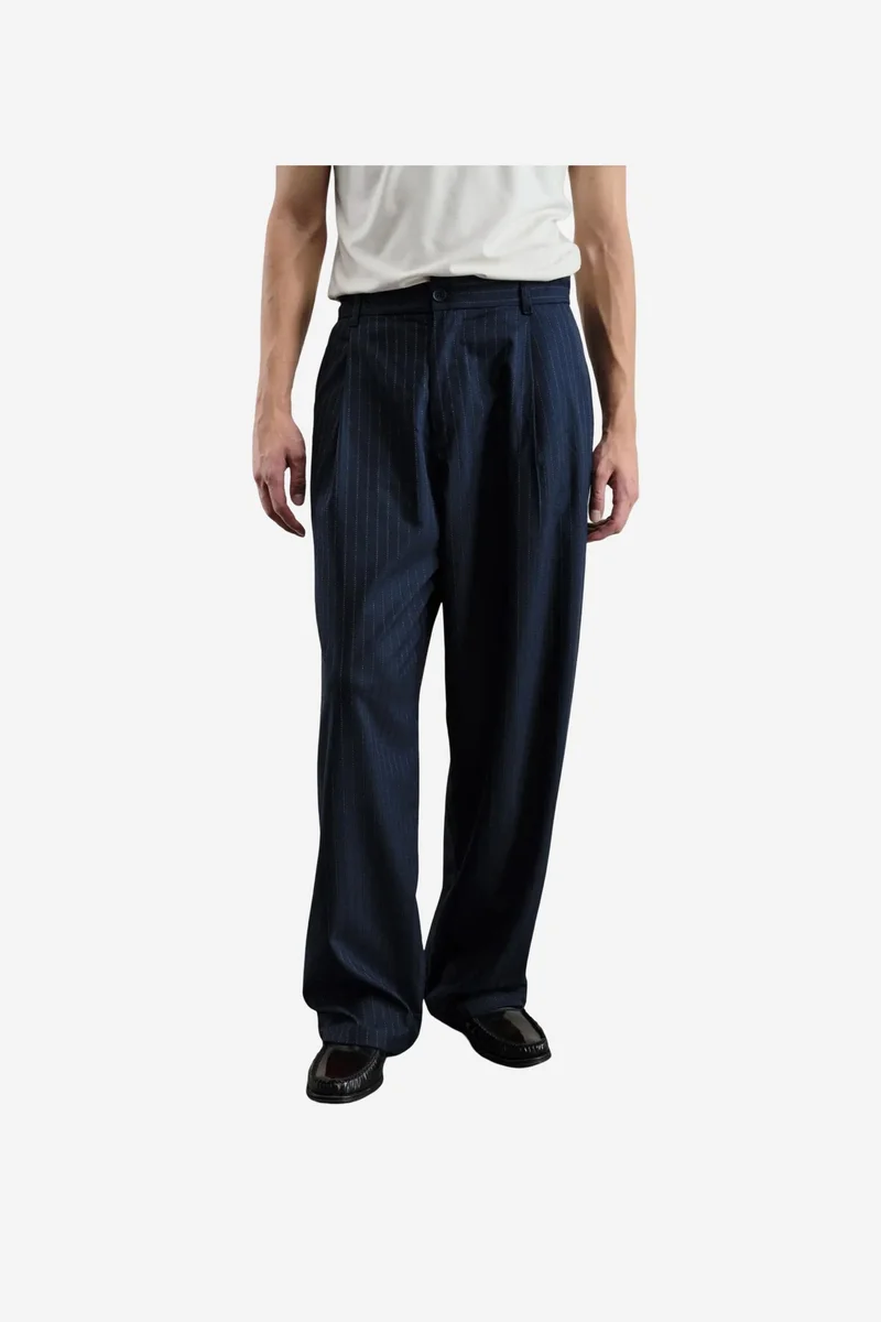 Giesto Navy Blue GIESTO Men's High-waist Striped Wide-leg Suit Pants for Men | Best Price UAE