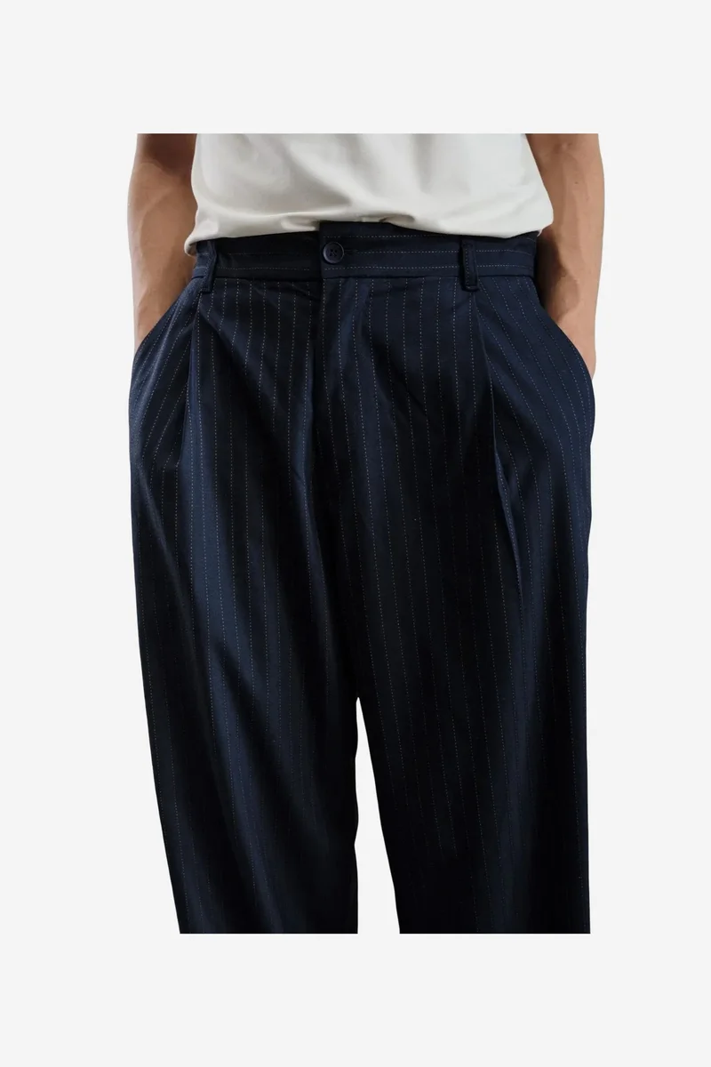 Giesto Navy Blue GIESTO Men's High-waist Striped Wide-leg Suit Pants for Men | Best Price UAE