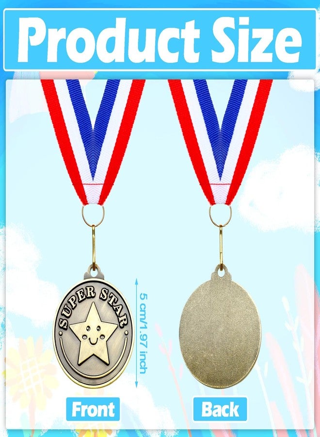 Remuuly 60 Pcs 30/60/100 Pcs Super Star Award Medals Hero Stuent Medals Bulk 2'' Gold Award Medallion with Neck Ribbon Metal Trophy Prize Gifts for Competition Party Favor Supplies (Super Star) - Image 2