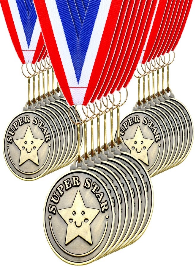 Remuuly 60 Pcs 30/60/100 Pcs Super Star Award Medals Hero Stuent Medals Bulk 2'' Gold Award Medallion with Neck Ribbon Metal Trophy Prize Gifts for Competition Party Favor Supplies (Super Star) - Image 1