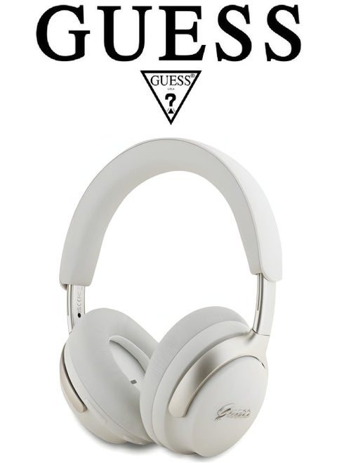GUESS wireless headphones, Original and Certified French Design, wireless headset with Up to 30H of Playtime, Wireless Bluetooth Headphones with ENC and ANC, wireless headphones bluetooth 5.4, headphone bluetooth with Voice Assistant Support, headset wireless with 2H Fast Charging with Type-C Port, IPX4 Waterproof Bluetooth over ear headphones, headset wireless bluetooth with Strong and Clear Sound, Bluetooth headsets with Built-in Microphone for Clear and High-Definition Calls. beige
