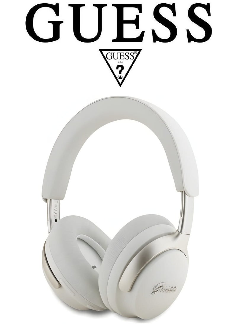 CG MOBILE GUESS wireless headphones, Original and Certified French Design, wireless headset with Up to 30H of Playtime, Wireless Bluetooth Headphones with ENC and ANC, wireless headphones bluetooth 5.4, headphone bluetooth with Voice Assistant Support, headset wireless with 2H Fast Charging with Type-C Port, IPX4 Waterproof Bluetooth over ear headphones, headset wireless bluetooth with Strong and Clear Sound, Bluetooth headsets with Built-in Microphone for Clear and High-Definition Calls. beige  - Image 1