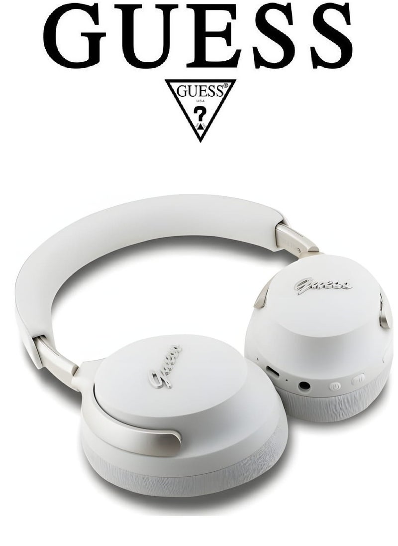 CG MOBILE GUESS wireless headphones, Original and Certified French Design, wireless headset with Up to 30H of Playtime, Wireless Bluetooth Headphones with ENC and ANC, wireless headphones bluetooth 5.4, headphone bluetooth with Voice Assistant Support, headset wireless with 2H Fast Charging with Type-C Port, IPX4 Waterproof Bluetooth over ear headphones, headset wireless bluetooth with Strong and Clear Sound, Bluetooth headsets with Built-in Microphone for Clear and High-Definition Calls. beige  - Image 4