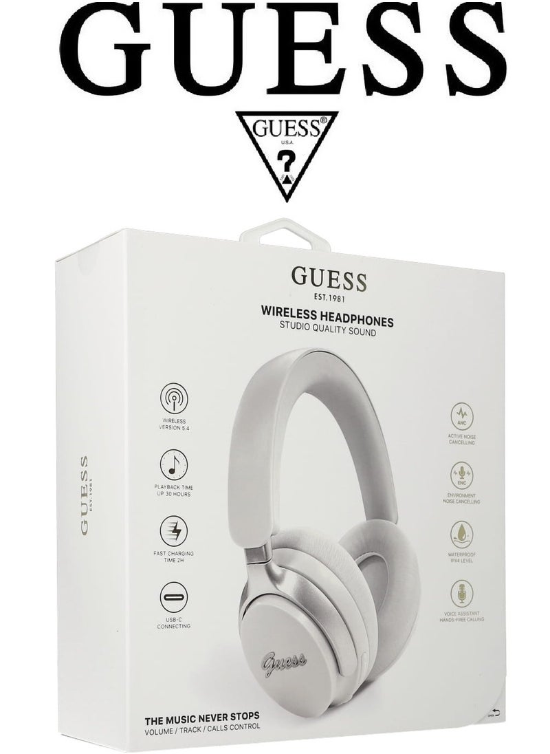 CG MOBILE GUESS wireless headphones, Original and Certified French Design, wireless headset with Up to 30H of Playtime, Wireless Bluetooth Headphones with ENC and ANC, wireless headphones bluetooth 5.4, headphone bluetooth with Voice Assistant Support, headset wireless with 2H Fast Charging with Type-C Port, IPX4 Waterproof Bluetooth over ear headphones, headset wireless bluetooth with Strong and Clear Sound, Bluetooth headsets with Built-in Microphone for Clear and High-Definition Calls. beige  - Image 5