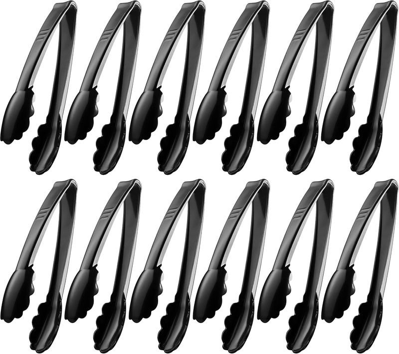 JoyServe Plastic Tongs for Serving (Pack of 12) 9 Inch - Heavy-Duty Hard Plastic Reusable or Disposable Serving Tongs for Catering, Dinner Parties, Banquets, Buffets, Events, Weddings and Everyday Use, Black - Image 4