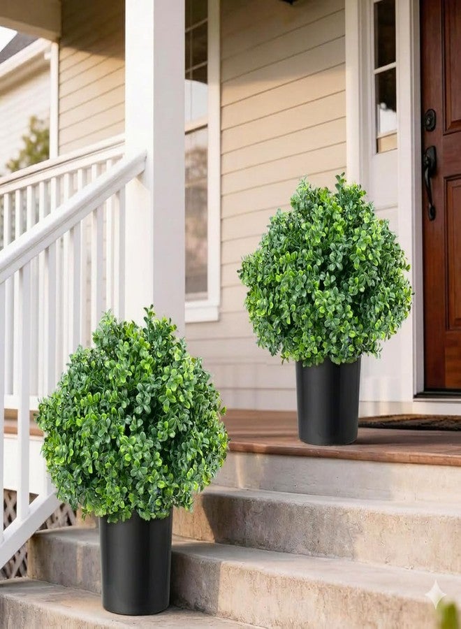 ENVEN Set of 2 Artificial Boxwood Topiary Trees for Front Door - Faux Realistic Greenery Potted Plants, Fake Outdoor UV-Resistant Bushes with Pots for Porch,Farmhouse,Home,Garden Decor - Image 2