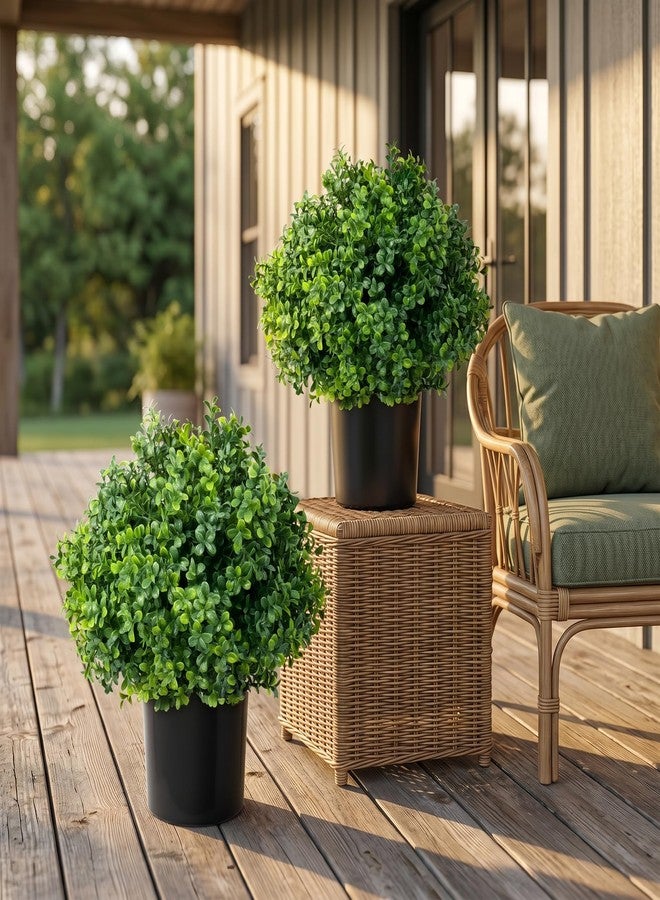 ENVEN Set of 2 Artificial Boxwood Topiary Trees for Front Door - Faux Realistic Greenery Potted Plants, Fake Outdoor UV-Resistant Bushes with Pots for Porch,Farmhouse,Home,Garden Decor - Image 3