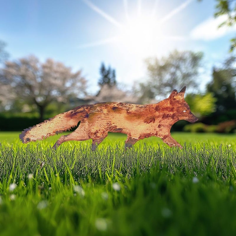 CREATCABIN Rustic Metal Fox Garden Decoration Animal Garden Statues Stakes Outdoor Rusty Fox Sculptures Figures for Patio Lawn Yard Backyard Art Decoration Housewarming Chocolate Color 6.1 x 12 inch - Image 4