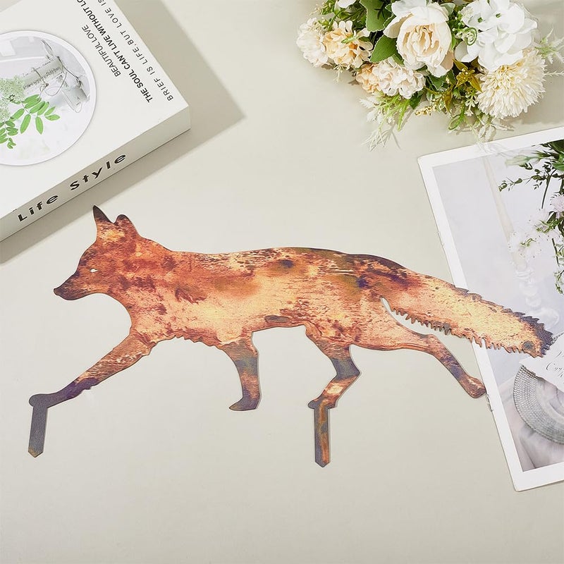 CREATCABIN Rustic Metal Fox Garden Decoration Animal Garden Statues Stakes Outdoor Rusty Fox Sculptures Figures for Patio Lawn Yard Backyard Art Decoration Housewarming Chocolate Color 6.1 x 12 inch - Image 3