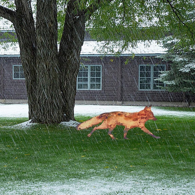CREATCABIN Rustic Metal Fox Garden Decoration Animal Garden Statues Stakes Outdoor Rusty Fox Sculptures Figures for Patio Lawn Yard Backyard Art Decoration Housewarming Chocolate Color 6.1 x 12 inch - Image 5