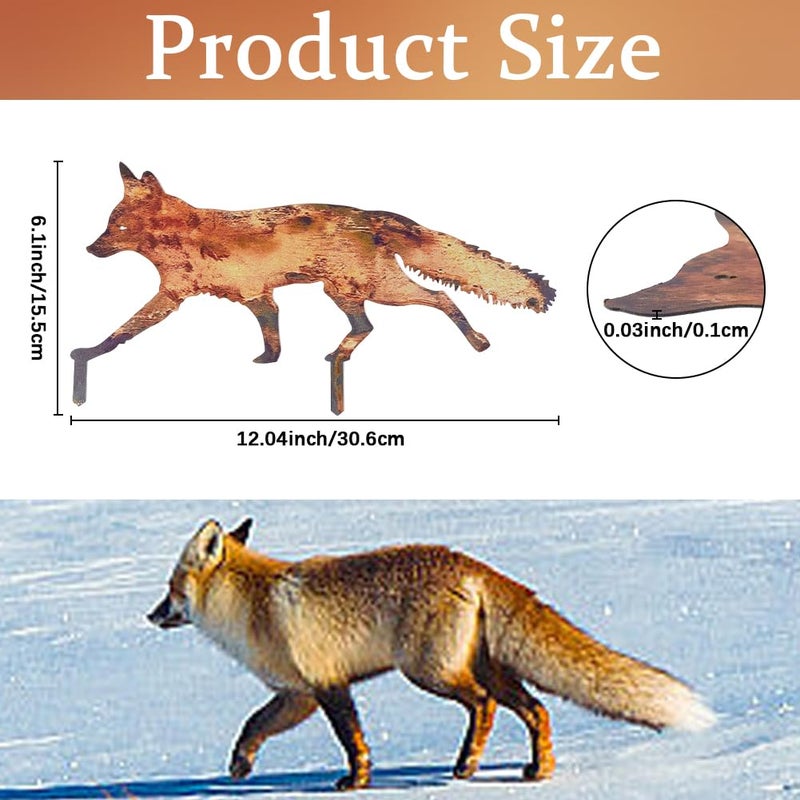 CREATCABIN Rustic Metal Fox Garden Decoration Animal Garden Statues Stakes Outdoor Rusty Fox Sculptures Figures for Patio Lawn Yard Backyard Art Decoration Housewarming Chocolate Color 6.1 x 12 inch - Image 2
