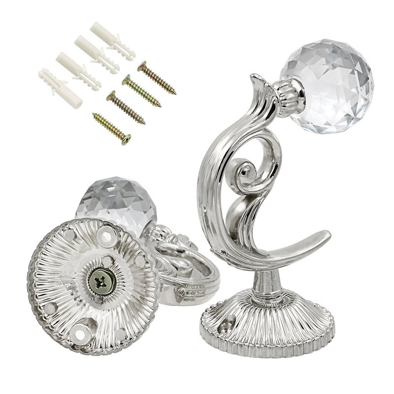 BTSKYÂ® Pair of Phoenix Glass Crystal Curtain Holdbacks Hooks Drapery Tiebacks Tassel Holder (Silver) - Image 3