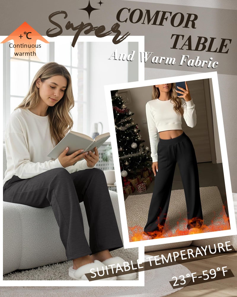 Yearntown 3 Pack Women's Wide Leg Baggy Sweatpants Fleece Elastic Lounge Pants with Pockets Casual Loose Yoga Jogger Pants(Black, Mixed Gray, Dark Blue,Medium) - Image 2