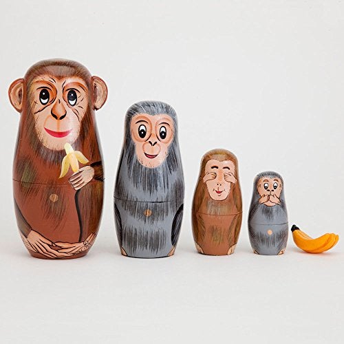 Bits and Pieces - Nesting Monkeys - Hand Painted Wooden Nesting Dolls - Matryoshka - Set of 5 Dolls from 6" Tall - Image 2