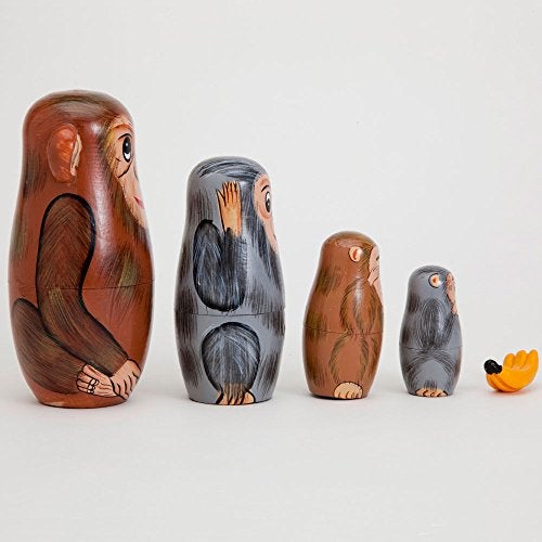 Bits and Pieces - Nesting Monkeys - Hand Painted Wooden Nesting Dolls - Matryoshka - Set of 5 Dolls from 6" Tall - Image 4