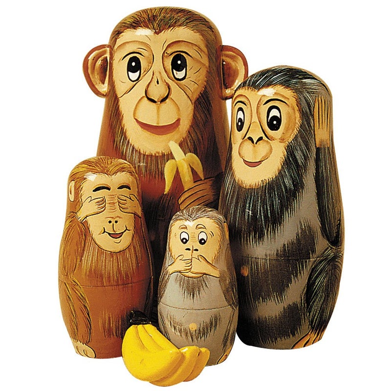 Bits and Pieces - Nesting Monkeys - Hand Painted Wooden Nesting Dolls - Matryoshka - Set of 5 Dolls from 6" Tall - Image 5