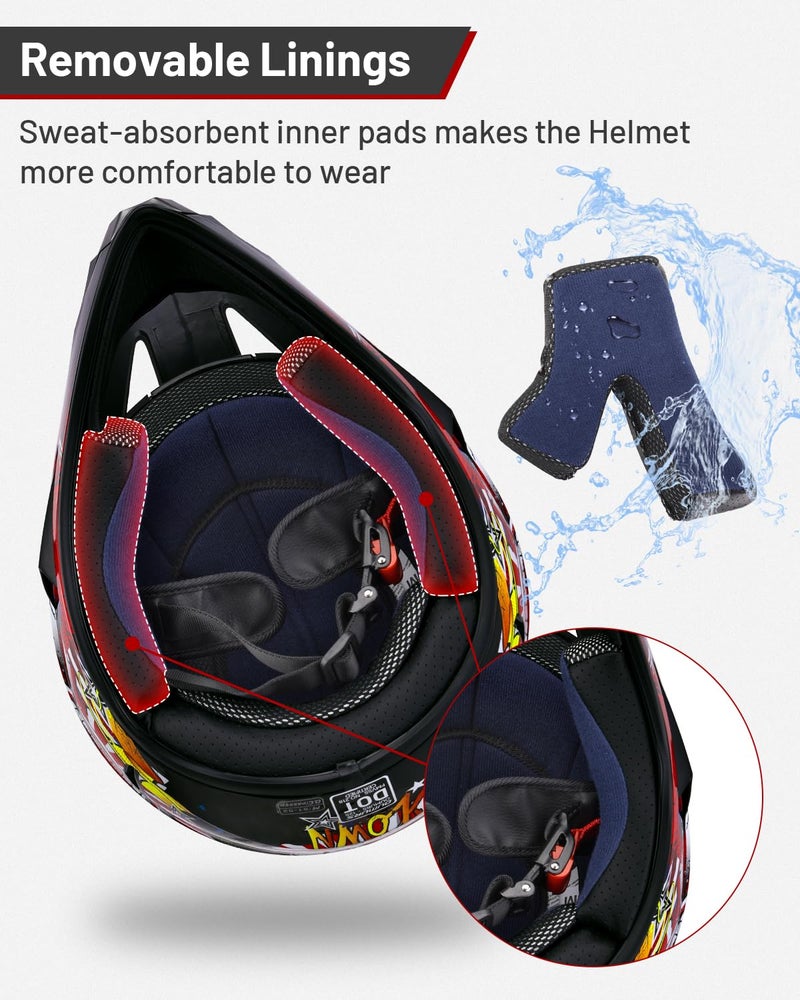 Oumurs DOT Youth Dirt Bike Helmet with Goggles & Gloves for 5-14 Years Old, Youth ATV Helmets for Youth Boys Girls, Four Wheeler Helmet, Motocross BMX MX UTV Offroad Street Go Kart Dirt Bike Race Car - Image 5