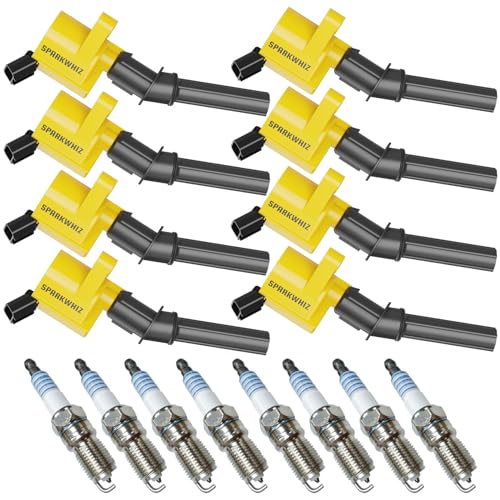 SPARKWHIZ 8Pcs DG508 Ignition Coils Spark Plug SP479 189 High Performance Compatible with Ford F150 F250 F550 E150 E250 E550 46L 54L 68L V8 V10 Lincoln Mercury Replacement for DG508 DG457 DG472 DG491 - Image 1
