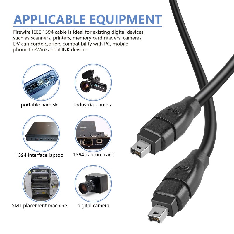 PASOW FireWire Cable 4 Pin to 4 Pin iLink DV Cable Firewire 400 IEEE 1394 Cord for Laptop to Camcorder 6 Feet - Image 2