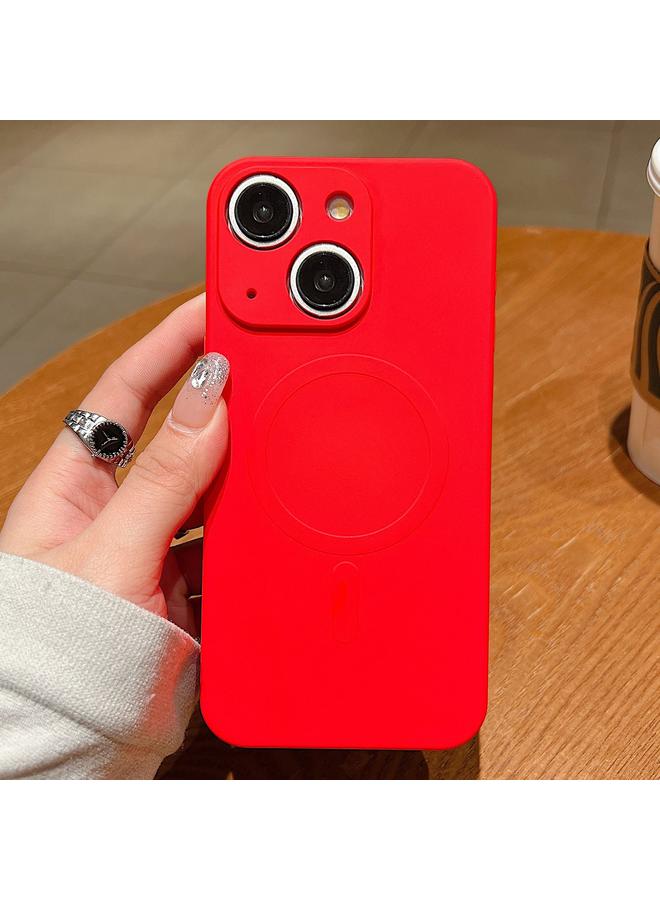 اس-توب جراب لهاتف iPhone 15 Plus بلون سادة من السيليكون السائل MagSafe جراب هاتف مغناطيسي - Image 1