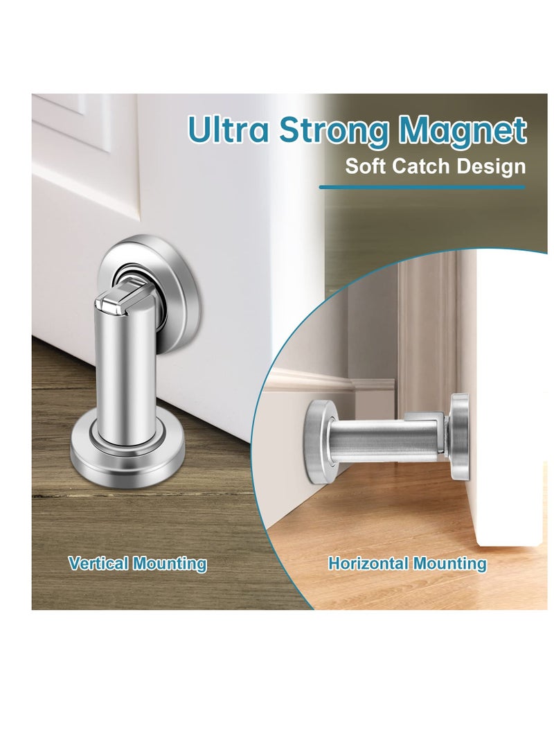 Door Stopper, Magnetic Door Stop, Heavy Duty Stainless Steel Door Catch, Holder Your Door, Modern Wall/Ground Mount Door Stopper, Brushed Nickel, 2 Pack - Image 5
