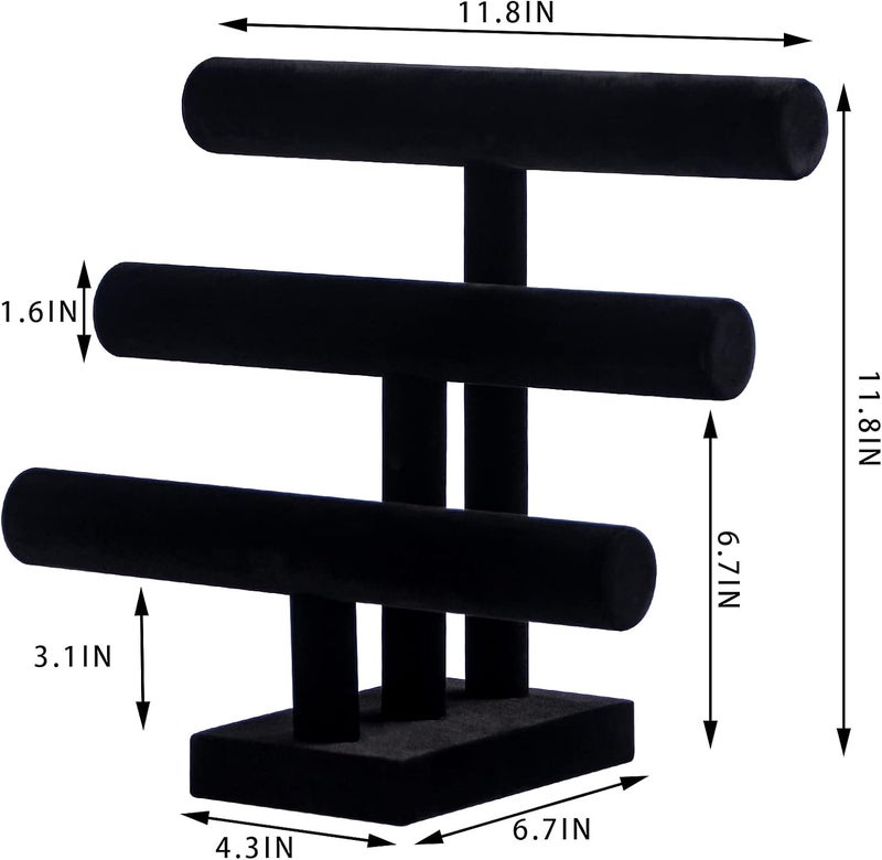 Pengup 3 Tier Bracelet Holder,Bracelet Display Stand,Black Velvet Jewelry Organizer Displays for Necklace Scrunchies Watches Hair Ties. - Image 5