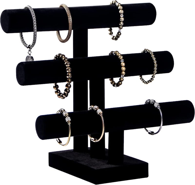 Pengup 3 Tier Bracelet Holder,Bracelet Display Stand,Black Velvet Jewelry Organizer Displays for Necklace Scrunchies Watches Hair Ties. - Image 2