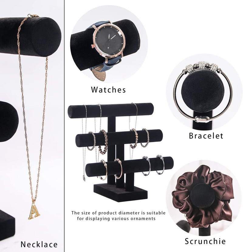 Pengup 3 Tier Bracelet Holder,Bracelet Display Stand,Black Velvet Jewelry Organizer Displays for Necklace Scrunchies Watches Hair Ties. - Image 4