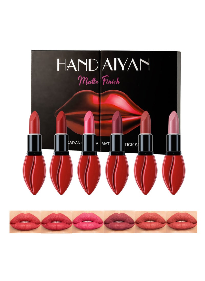 Handaiyan Lipstick Set For Women 6pcs Matte Moisturizing Lip Stick Velvet Long Lasting Waterproof Nude Non-Stick Cup 24 Hours Smudge Proof Permanent Color Stay Hydration Lightweight Texture Original Makeup Gift  - Image 1