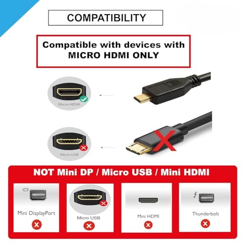 XIKKART Micro HDMI To HDMI Cable | (1.5Meter/5FT) HDMI High Speed 4K Cable, (NOT MICRO USB/Mini HDMI) | Male To Male | Compatible For Monitor, Tablet, Laptop, Television, Projector, HDTV, DSLR - Image 5