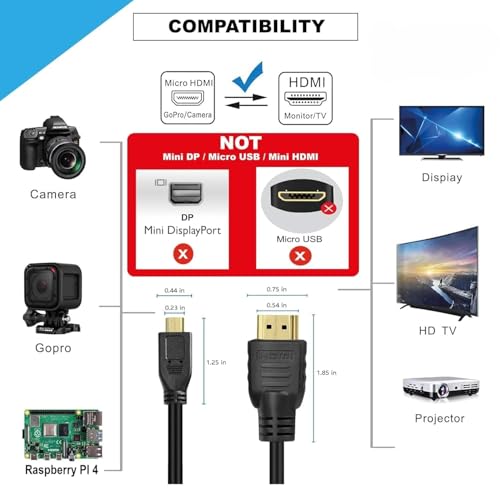 XIKKART Micro HDMI To HDMI Cable | (1.5Meter/5FT) HDMI High Speed 4K Cable, (NOT MICRO USB/Mini HDMI) | Male To Male | Compatible For Monitor, Tablet, Laptop, Television, Projector, HDTV, DSLR - Image 4
