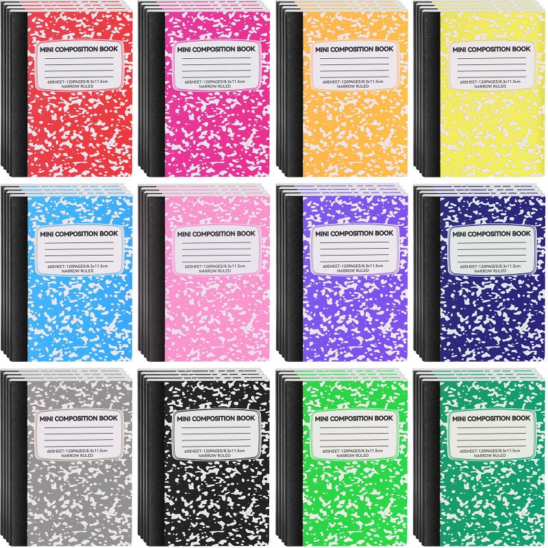 UZLU 48 Pack Mini Composition Notebooks Bulk College Ruled Half Composition Notebook Narrow Ruled Small Pocket Marble Journal 12 Color-4.5" x 3.25"-60 Sheets for Students Office School Supplies - Image 2