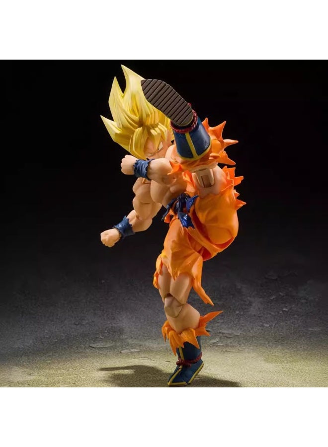 هالامودو تمثال دراغون بول سوبر سايان للحركة - جوكو الجيل الثالث بتصميم المعركة التالف - موديل بمفاصل متحركة - 17 سم من مادة PVC - قطعة ديكور مكتبية هدايا عيد ميلاد للشباب والكبار - Image 2