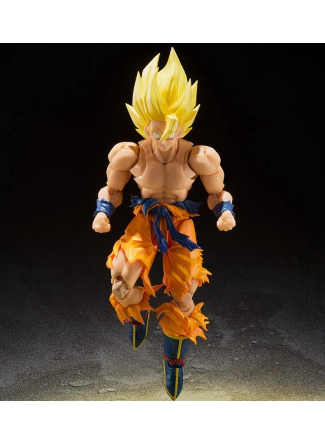 هالامودو تمثال دراغون بول سوبر سايان للحركة - جوكو الجيل الثالث بتصميم المعركة التالف - موديل بمفاصل متحركة - 17 سم من مادة PVC - قطعة ديكور مكتبية هدايا عيد ميلاد للشباب والكبار - Image 1