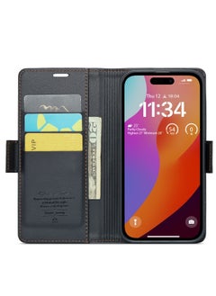 CaseMe Flip Wallet Case For iPhone 13 Pro Max [RFID Blocking] PU Leather Wallet Flip Folio Case with Card Holder Kickstand Shockproof Phone Cover (Black)  - Image 5