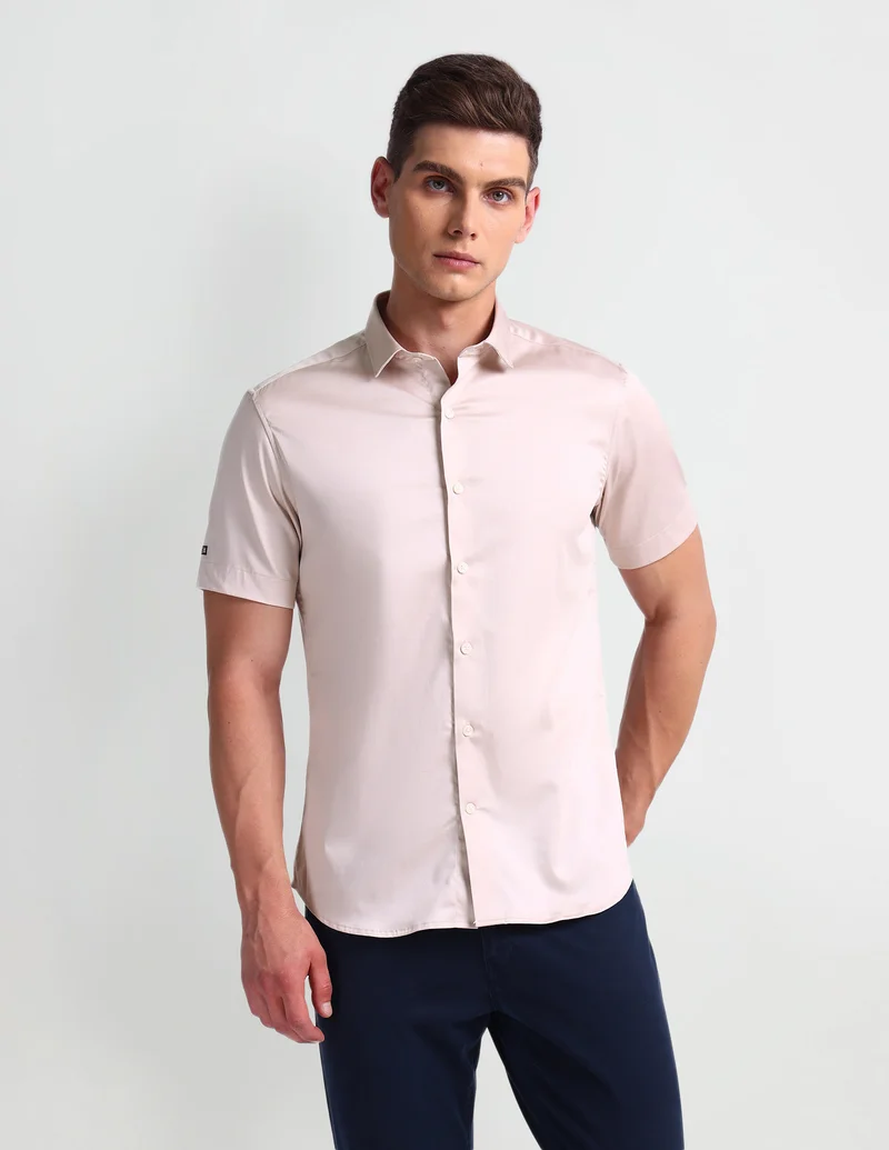Arrow Pink Brooklyn Ultra Slim Fit Solid Shirt for Men | Best Price UAE