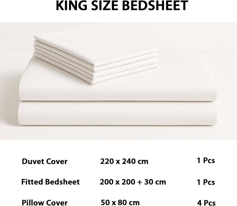 MOONCEE 6Pcs Bed Sheet King Size Set With Duvet Cover 220x240 Microfiber Bed Sheets Bedding Set Includes 1 Fitted Sheet, 1 Quilt Cover & 4 Pillows Cases (Plain White, 6Pcs Duvet Cover Set- King) - Image 5