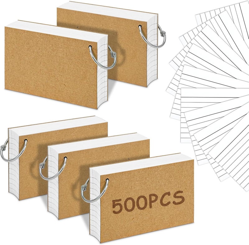 ANSTEEP 500PCS White Index Cards, 3x5 Inches Flash Cards with Ring, Lined on Both Side Notecards Ruled Study Card Flashcards Heavy Note Cards for Studying, Learning, School, College - Image 1