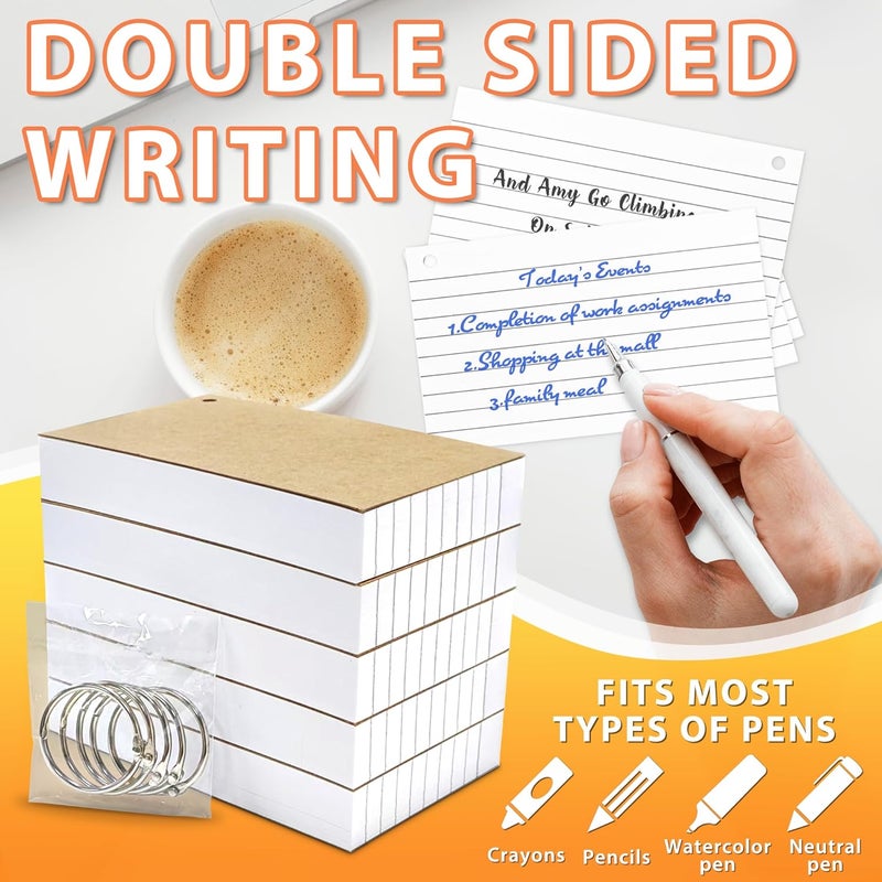 ANSTEEP 500PCS White Index Cards, 3x5 Inches Flash Cards with Ring, Lined on Both Side Notecards Ruled Study Card Flashcards Heavy Note Cards for Studying, Learning, School, College - Image 5