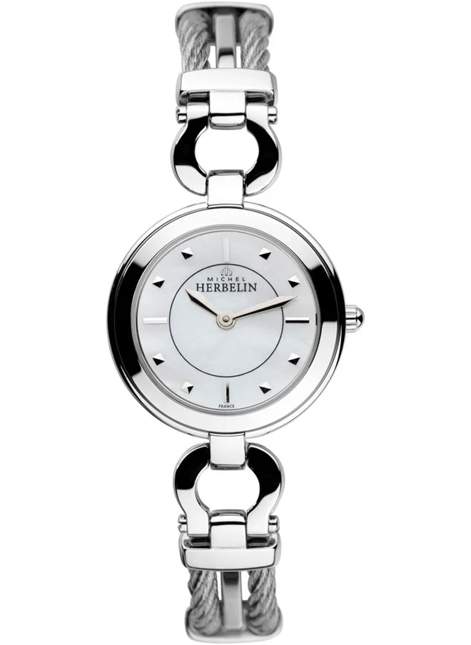 ميشيل هيربيلين Cable Collection Women's Analog Quartz Watch With Stainless Steel Case &  White Mop Dial - M MH CAB17425/B19