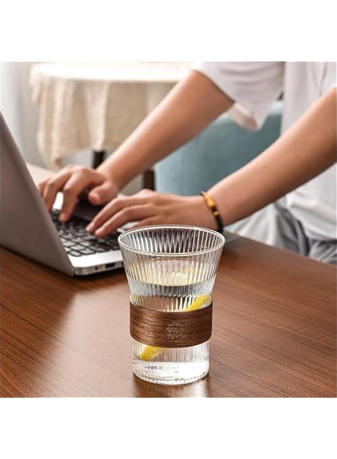 Vertical wood ring insulated coffee cup, glass water cup, wide mouth reusable cup, suitable for latte cappuccino, tea, milk, beer mug,water mug， hot and cold drinks.  - Image 2