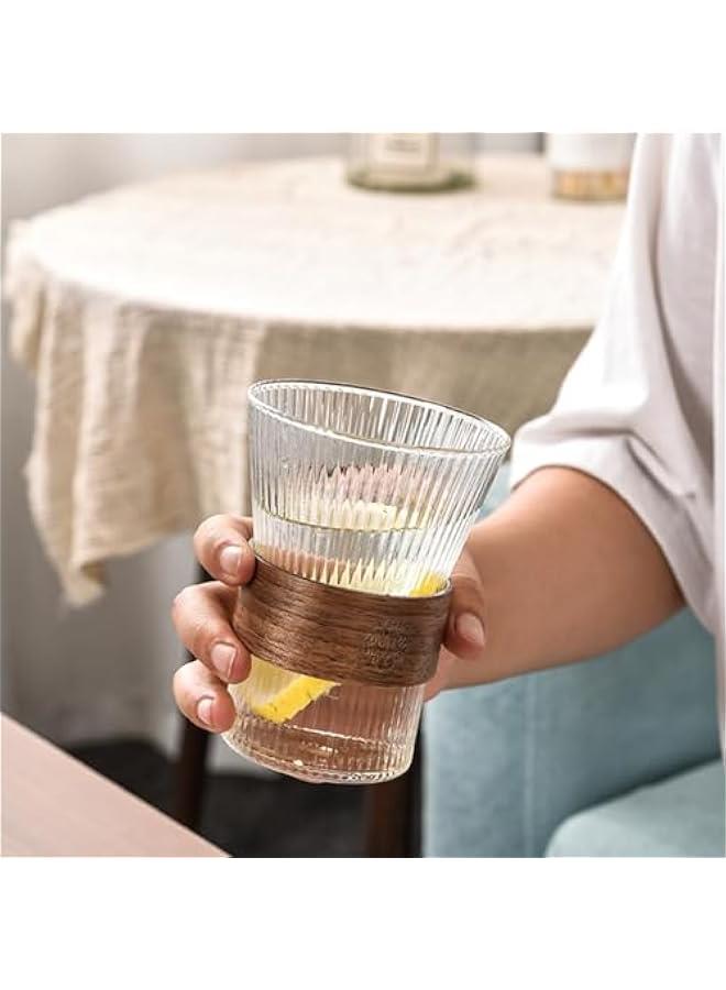Vertical wood ring insulated coffee cup, glass water cup, wide mouth reusable cup, suitable for latte cappuccino, tea, milk, beer mug,water mug， hot and cold drinks.  - Image 5