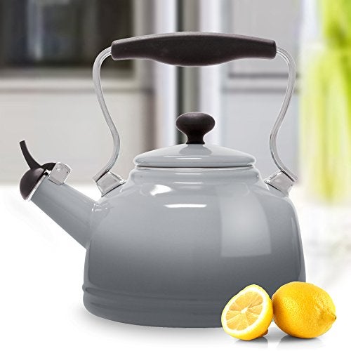 Chantal Tea Kettle, Vintage Series, Enamel on Steel, Whistling (Fade Grey) - Image 2