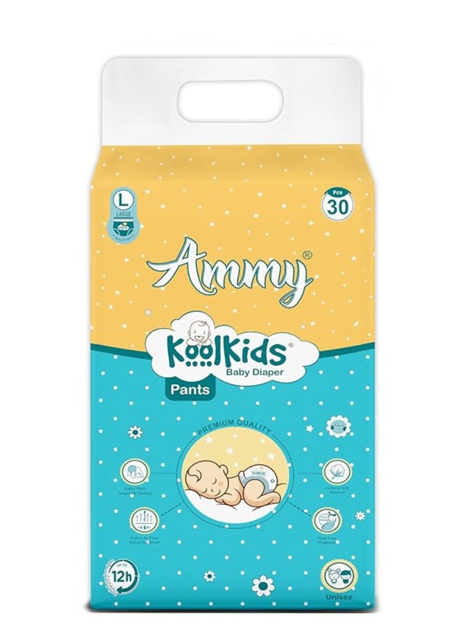 Ammy Ammy Koolkids Baby Diaper Pants, L Size (30 Count), Rash Free Diaper Pants for Babies,Super soft, Super Flexi Smart Fit- System, (9-14Kg)  - Image 1