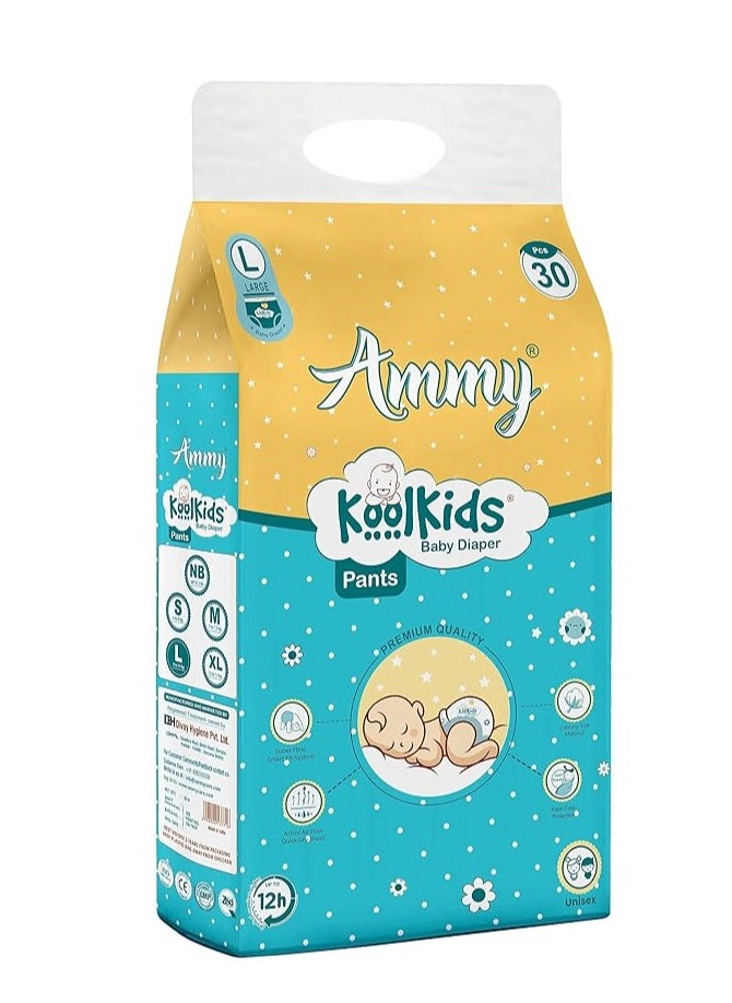 Ammy Ammy Koolkids Baby Diaper Pants, L Size (30 Count), Rash Free Diaper Pants for Babies,Super soft, Super Flexi Smart Fit- System, (9-14Kg)  - Image 2