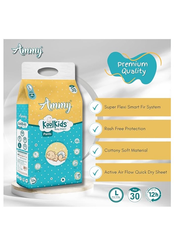 Ammy Ammy Koolkids Baby Diaper Pants, L Size (30 Count), Rash Free Diaper Pants for Babies,Super soft, Super Flexi Smart Fit- System, (9-14Kg)  - Image 3