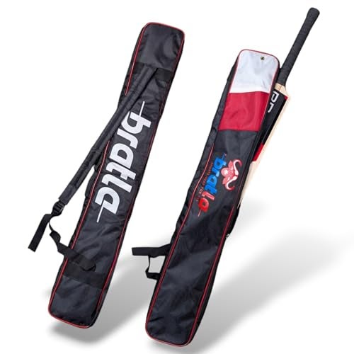 Bratla Cricket Bat Cover Bag For Full Size Bat Adjustable Shoulder Strap Foam Padded - Secure and Convenient Cricket Gear Storage Bag Black/Red - Image 1