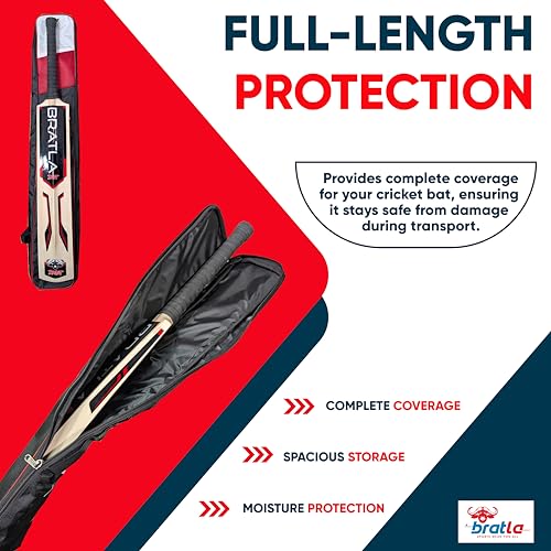 Bratla Cricket Bat Cover Bag For Full Size Bat Adjustable Shoulder Strap Foam Padded - Secure and Convenient Cricket Gear Storage Bag Black/Red - Image 2